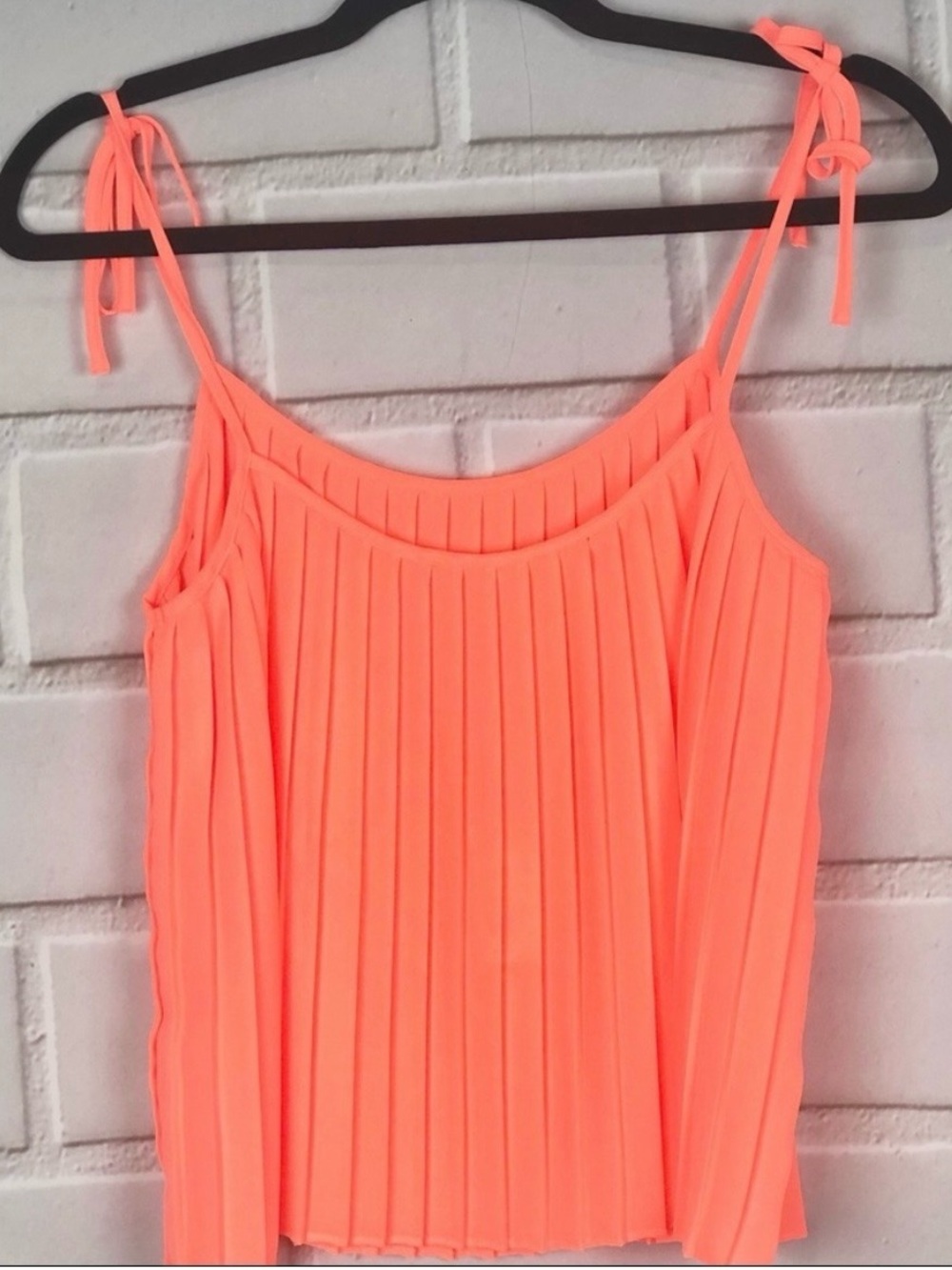 Gianni Bini Neon Coral Pleated Tie-Strap Cami Top